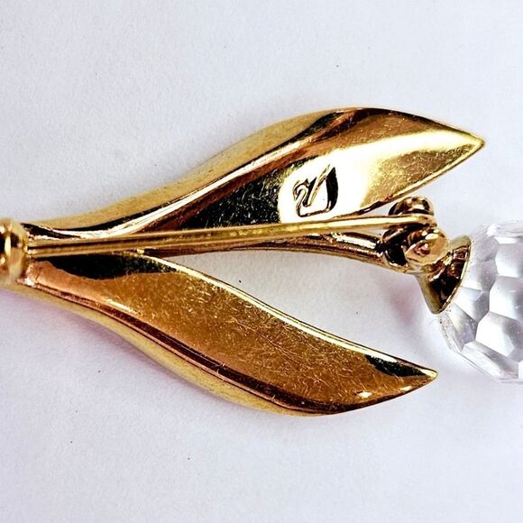 Vintage Swarovski® Crystal Memories Signed Swan Gold Plated Tulip Flower Brooch - Picture 5 of 5